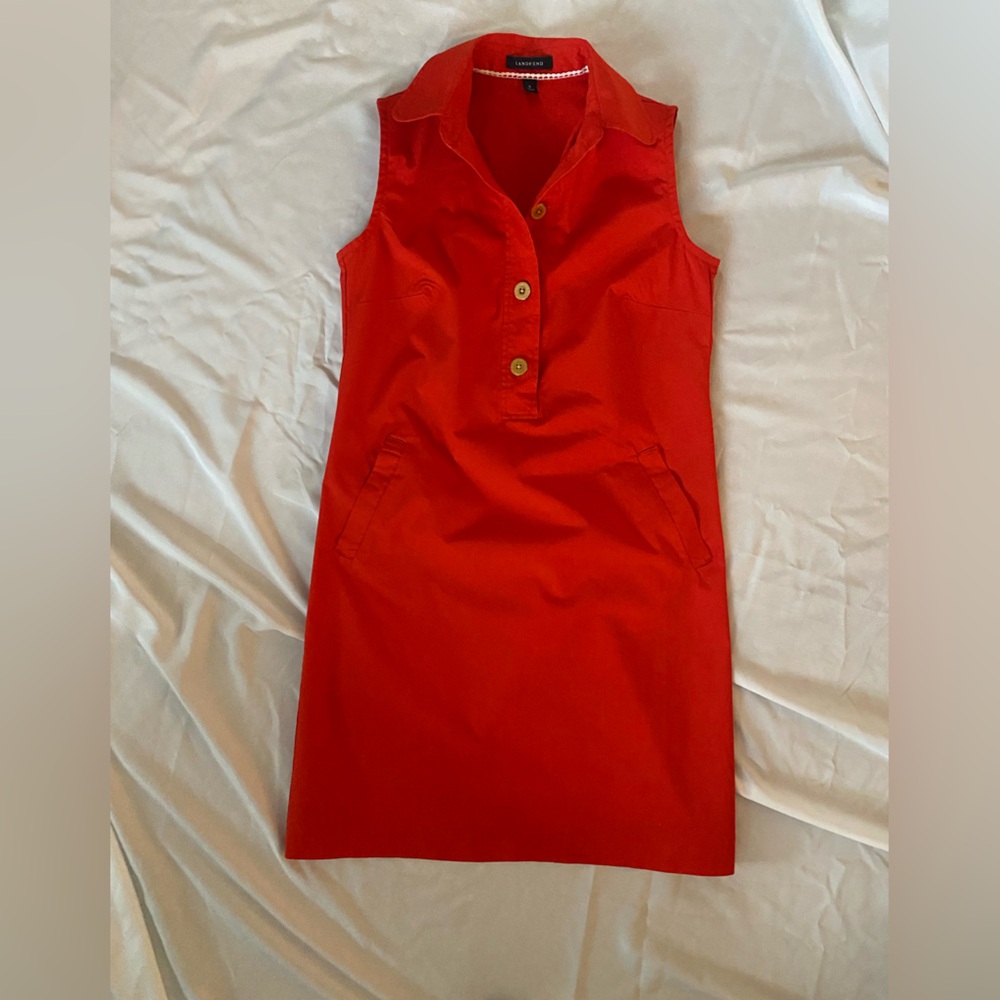 Red/Orange Sleeveless Polo Collar Sheath Dress